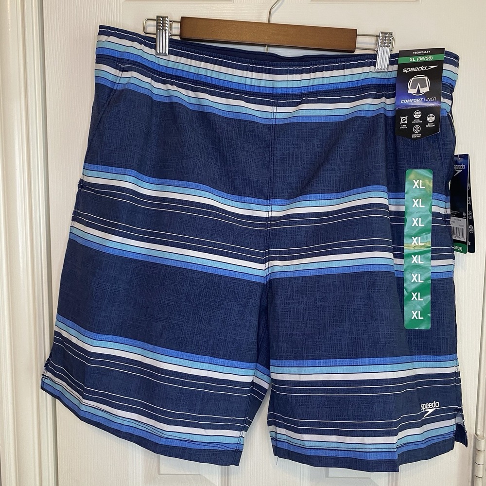 Speedo Swim Shorts NWT Men's XL‎ Trunks Bottoms Tech Volley Water Shorts Blue